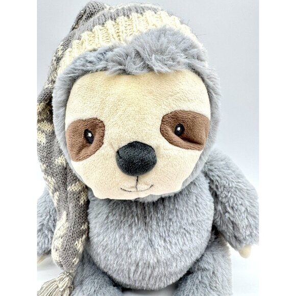 Gund Indigo Baby Gray Cream Sloth Plush 11” Knit Winter Hat Super Soft - Picture 2 of 4